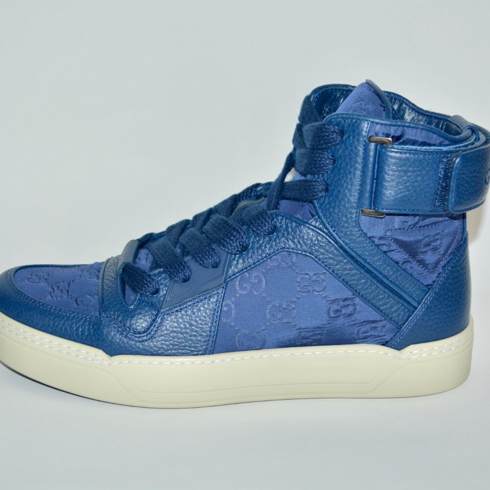 NIB GUCCI GG GUCCISSIMA MENS HITOP NYLON LEATHER SNEAKERS - Picture 5 of 12